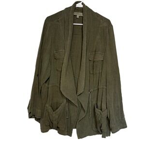 Torrid Olive Green Utility Jacket Open Front Drawstring Waist Cargo Pockets Sz 4